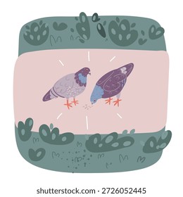 Ilustración vectorial de dibujos animados de Boy gritando en medio de palomas volando en el parque