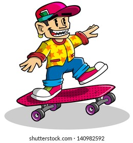 Cartoon Vector Illustration Boy Skateboarding Stock Vector (Royalty ...