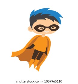 Cartoon vector illustration  of Boy Superhero wearing comics costume isolated on white background.