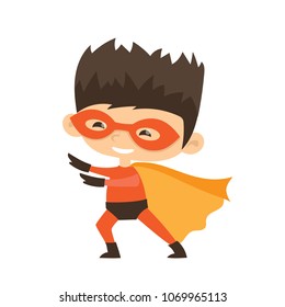 Cartoon vector illustration  of Boy Superhero wearing comics costume isolated on white background.