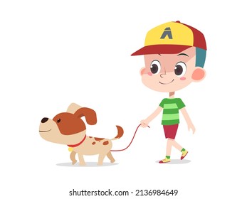 Cartoon vector illustration of a boy walking with a dog fit for children illustration or dog lover illustration