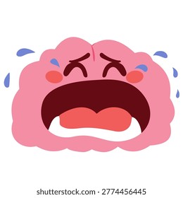 Cartoon vector illustration of a brain crying inconsolably representing emotional distress, sadness and mental health awareness