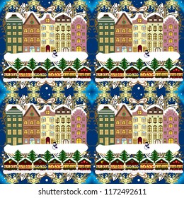Cartoon Vector illustration. Bright boxes. Holidays Vector illustration. Christmas tree with gifts. Greeting card. Vintage style. Happy New Year.
