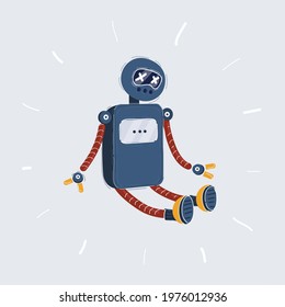 Cartoon vector illustration of broken robot fall down isolate on white background.