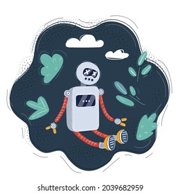 Cartoon, Vektorgrafik eines gebrochenen Roboterzeichens auf dunkel.