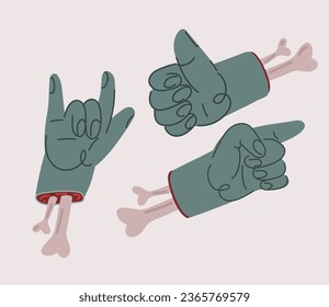 Cartoon vector illustration of The broken zombie hand makes the signature like it.