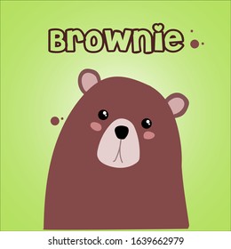 Cartoon vector illustration of brown bear, isolated on green background.