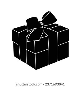 A cartoon vector illustration of a brown gift box with a red ribbon and bow on a white background.