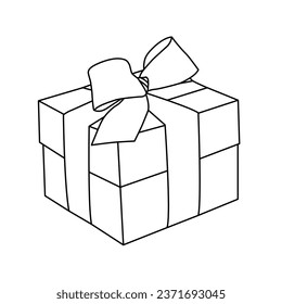 A cartoon vector illustration of a brown gift box with a red ribbon and bow on a white background.