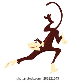 A cartoon vector illustration of a brown monkey reaching out for something.