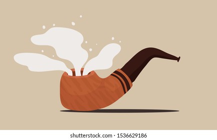 cartoon vector illustration of brown smoking pipe