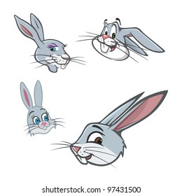 cartoon vector illustration of bunny heads