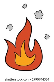 Dibujo vectorial de dibujos animados del fuego en llamas. Bordes de colores y negros.