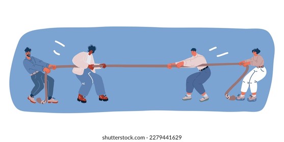 Cartoon vector illustration of Business Employee Worker Situation in Office. Teams business competition taging war together