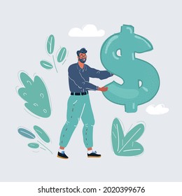 Cartoon vector illustration of Business or financial concept of person holding big dollar sign.