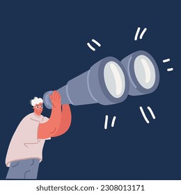 Cartoon vector illustration of Business man looking future through binoculars