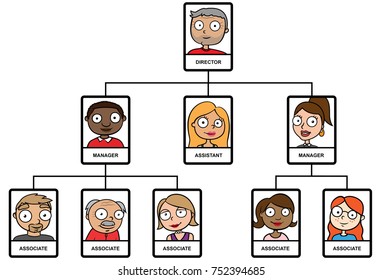 Cartoon vector illustration of business organization pyramid structure of employees