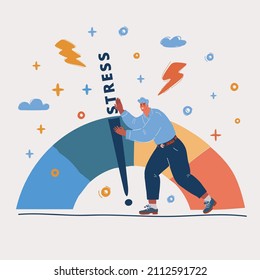 Cartoon vector illustration of businessman, depressed and stressed. Man make his level stress lower