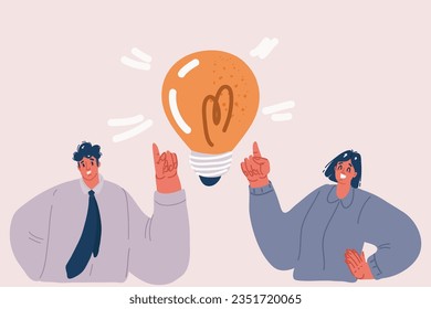 Cartoon vector illustration of Businesswoman with light bulb. Man looking for new ideas. Education or creative idea concept