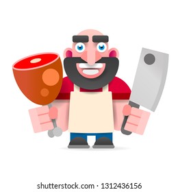 Cartoon Vector Illustration, Butcher Cut The Meat, Butcher Shop