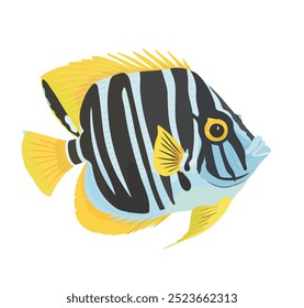 Cartoon vector illustration of a butterfly Fish on white. Cute tropical animals.