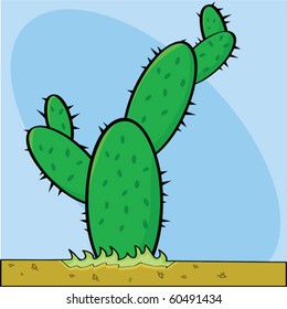 Cartoon vector illustration of a cactus in a desert. Sky and ground in separate layers.