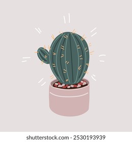 Cartoon vector illustration of Cactus in pot