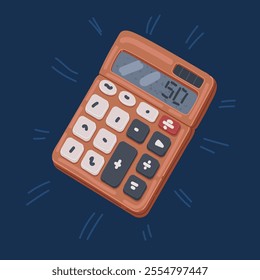 Cartoon vector illustration of Calculating for income, calculator over dark backound