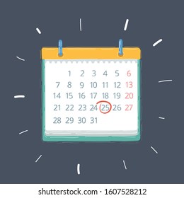 Cartoon vector illustration of Calendar Icon on dark background.