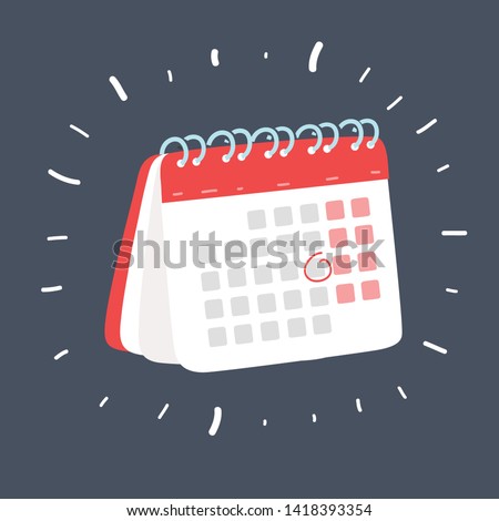 Cartoon vector illustration of calendar over dark background