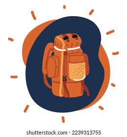Cartoon vector illustration of camping hiking backpack over dark backround