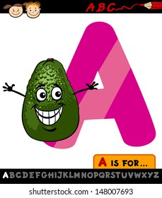 Cartoon Vector Illustration of Capital Letter A from Alphabet with Avocado Fruit for Children Education