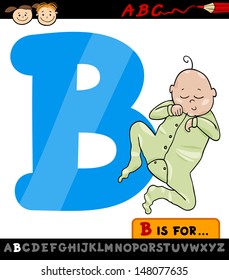 Cartoon Vector Illustration of Capital Letter B from Alphabet with Baby for Children Education