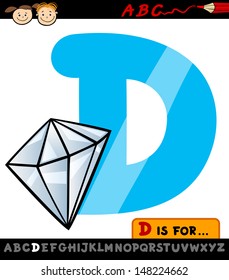 Cartoon Vector Illustration of Capital Letter D from Alphabet with Diamond for Children Education