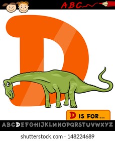 Cartoon Vector Illustration of Capital Letter D from Alphabet with Dinosaur for Children Education
