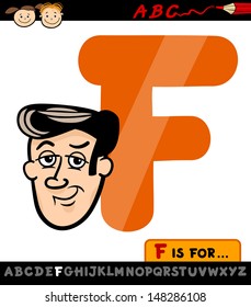 Cartoon Vector Illustration of Capital Letter F from Alphabet with Face for Children Education
