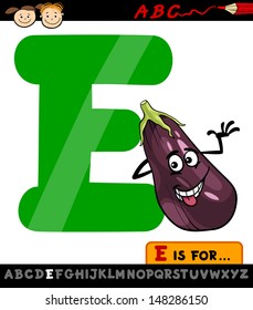 Cartoon Vector Illustration of Capital Letter E from Alphabet with Eggplant for Children Education