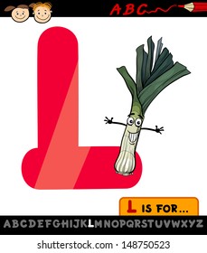 Cartoon Vector Illustration of Capital Letter L from Alphabet with Leek for Children Education