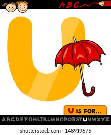 Cartoon Vector Illustration of Capital Letter U from Alphabet with Umbrella for Children Education