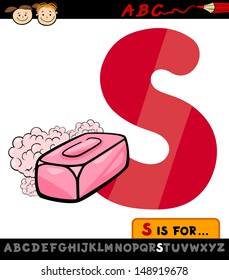 Cartoon Vector Illustration of Capital Letter S from Alphabet with Soap for Children Education