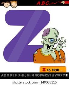 Cartoon Vector Illustration of Capital Letter Z from Alphabet with Zombie for Children Education