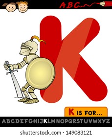 Cartoon Vector Illustration of Capital Letter K from Alphabet with Knight for Children Education