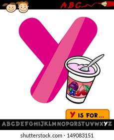 Cartoon Vector Illustration of Capital Letter Y from Alphabet with Yogurt for Children Education