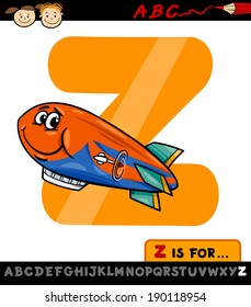 Cartoon Vector Illustration of Capital Letter Z from Alphabet with Zeppelin for Children Education