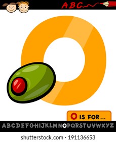 Cartoon Vector Illustration of Capital Letter O from Alphabet with Olive for Children Education