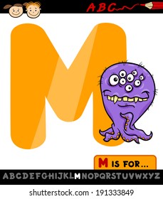Cartoon Vector Illustration of Capital Letter M from Alphabet with Monster for Children Education