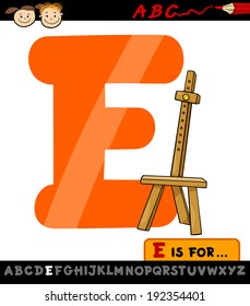 Cartoon Vector Illustration of Capital Letter E from Alphabet with Easel for Children Education