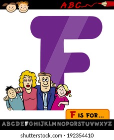 Cartoon Vector Illustration of Capital Letter F from Alphabet with Family for Children Education
