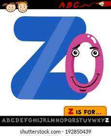 Cartoon Vector Illustration of Capital Letter Z from Alphabet with Zero for Children Education