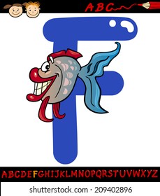 Cartoon Vector Illustration of Capital Letter F from Alphabet with Fish Animal for Children Education